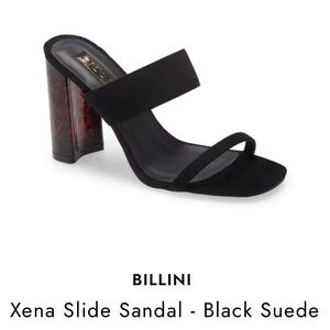 NIB Billini Xena Slide Sandal in Black Suede Block Tortoise Heel Sz 7